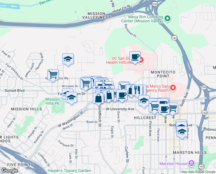 map of restaurants, bars, coffee shops, grocery stores, and more near 4063 Eagle Street in San Diego