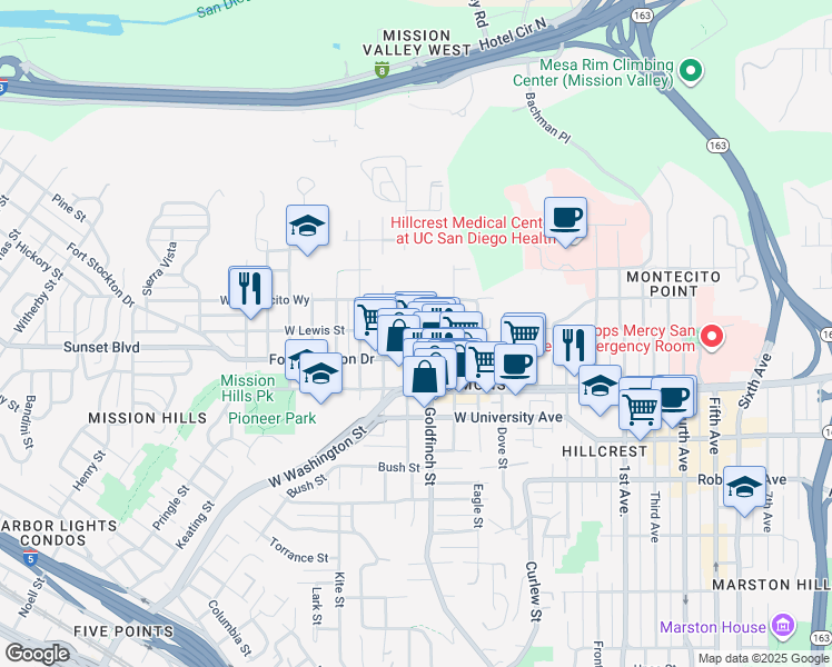 map of restaurants, bars, coffee shops, grocery stores, and more near in San Diego