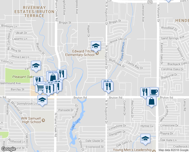 map of restaurants, bars, coffee shops, grocery stores, and more near 9498 Olde Towne Row in Dallas