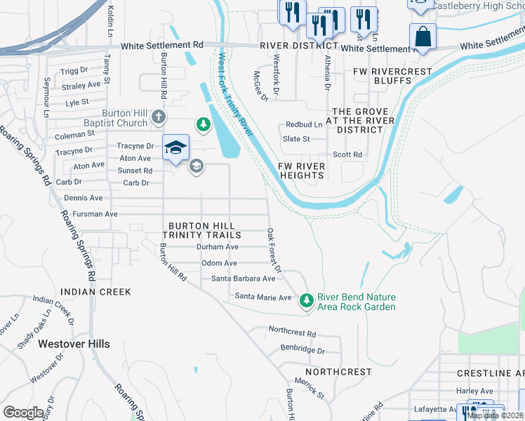 map of restaurants, bars, coffee shops, grocery stores, and more near 5412 Volder Drive in Fort Worth