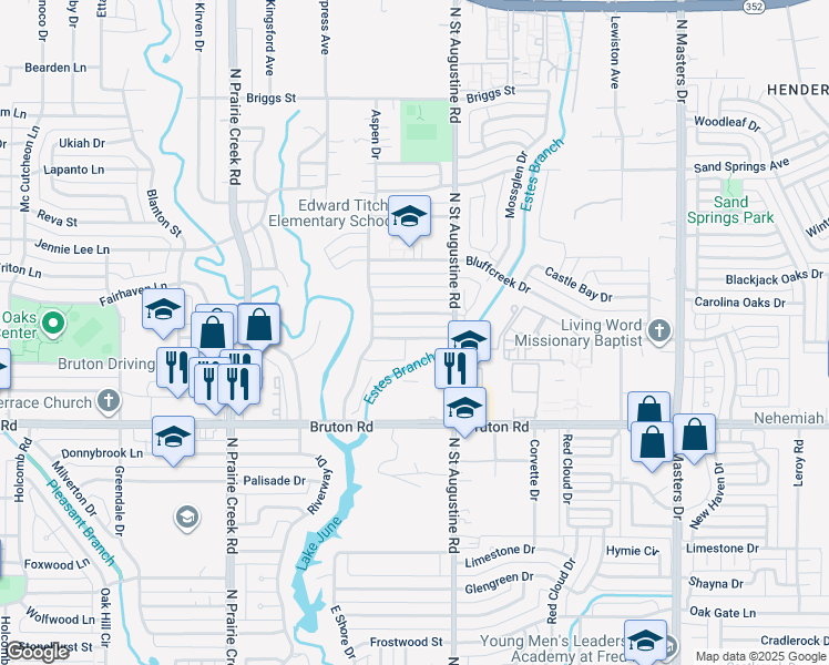 map of restaurants, bars, coffee shops, grocery stores, and more near 9503 Olde Towne Row in Dallas
