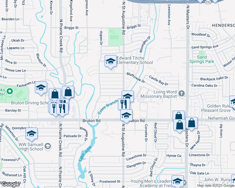 map of restaurants, bars, coffee shops, grocery stores, and more near 9555 Olde Towne Row in Dallas