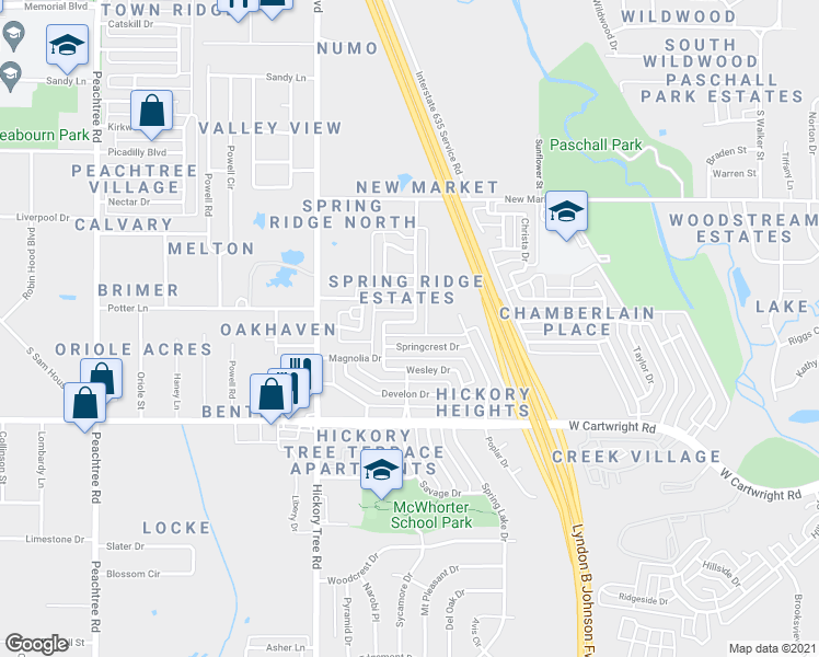 map of restaurants, bars, coffee shops, grocery stores, and more near 1244 Cedarcrest Drive in Mesquite