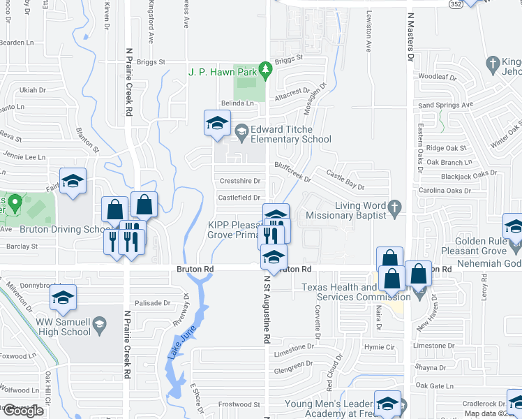 map of restaurants, bars, coffee shops, grocery stores, and more near 9583 Olde Towne Row in Dallas