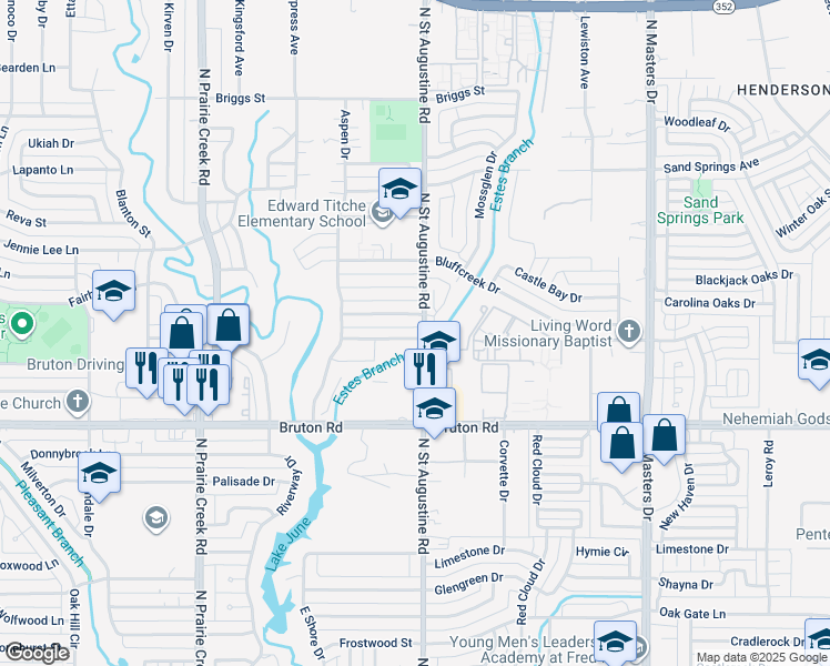 map of restaurants, bars, coffee shops, grocery stores, and more near 9587 Olde Towne Row in Dallas