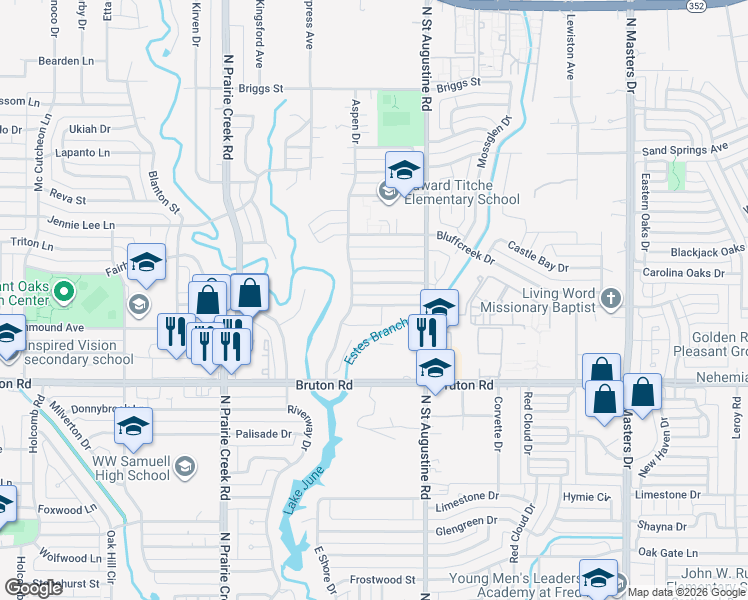map of restaurants, bars, coffee shops, grocery stores, and more near 9455 Olde Towne Row in Dallas