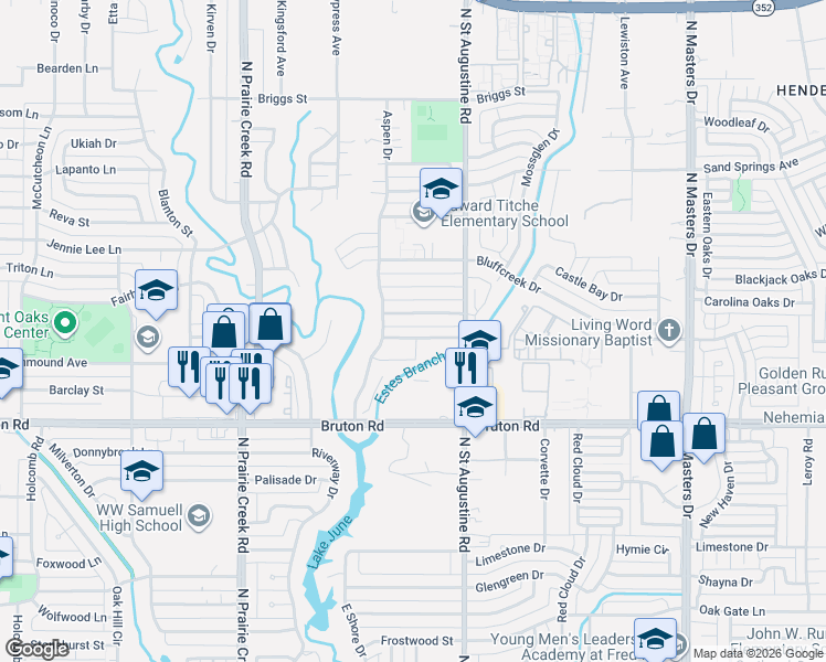 map of restaurants, bars, coffee shops, grocery stores, and more near 9498 Olde Towne Row in Dallas