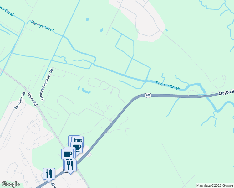 map of restaurants, bars, coffee shops, grocery stores, and more near 1612 Zurlo Way in Johns Island