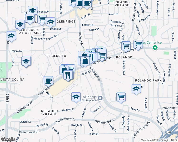 map of restaurants, bars, coffee shops, grocery stores, and more near in San Diego