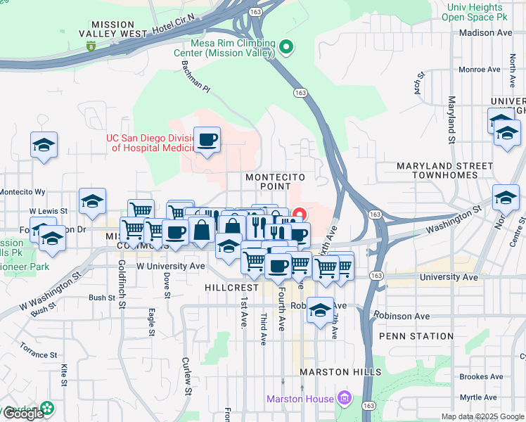 map of restaurants, bars, coffee shops, grocery stores, and more near 4096 3rd Avenue in San Diego