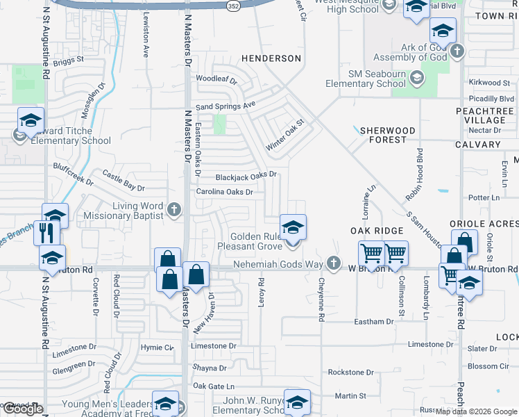 map of restaurants, bars, coffee shops, grocery stores, and more near 10364 Carolina Oaks Drive in Dallas