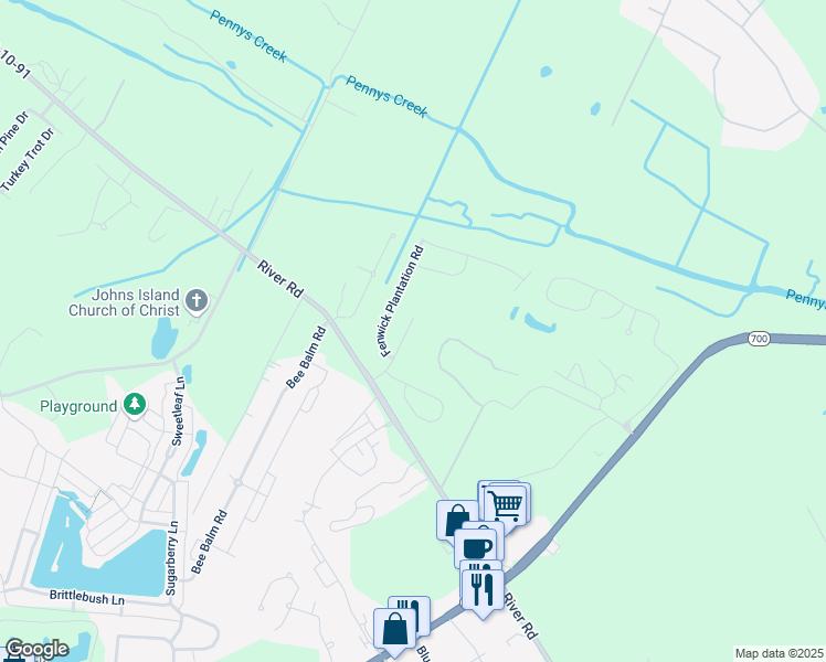 map of restaurants, bars, coffee shops, grocery stores, and more near 1110 Santa Elena Way in Johns Island