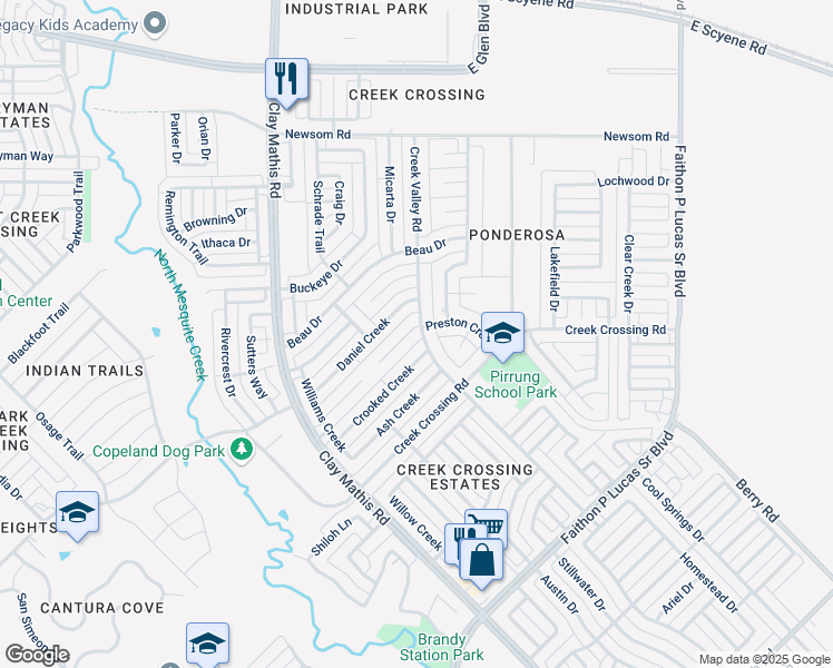 map of restaurants, bars, coffee shops, grocery stores, and more near 2808 Daniel Creek in Mesquite