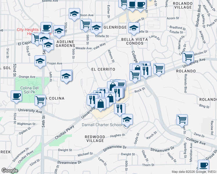 map of restaurants, bars, coffee shops, grocery stores, and more near 4220 West Overlook Drive in San Diego