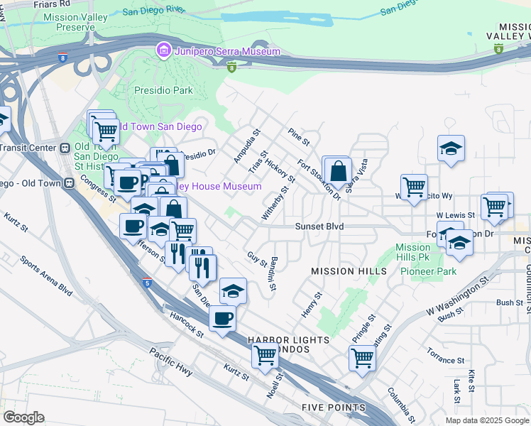 map of restaurants, bars, coffee shops, grocery stores, and more near 4252 Aloha Place in San Diego