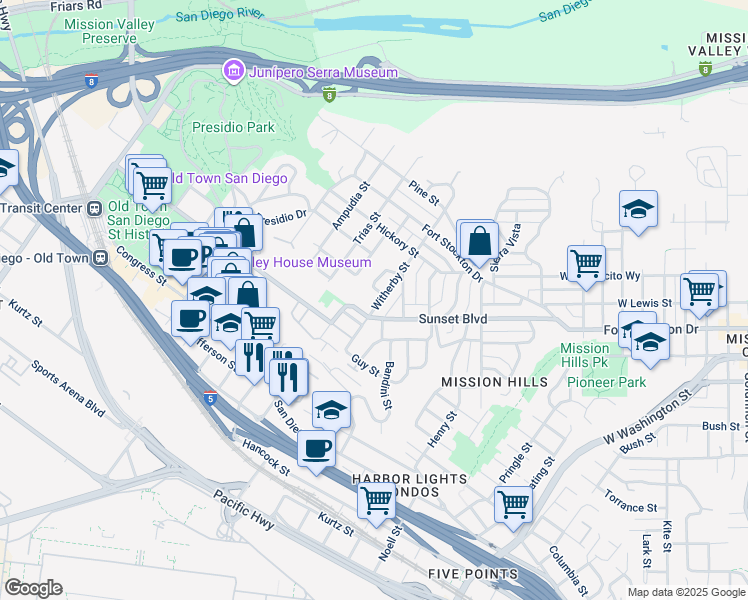 map of restaurants, bars, coffee shops, grocery stores, and more near 4252 Aloha Place in San Diego
