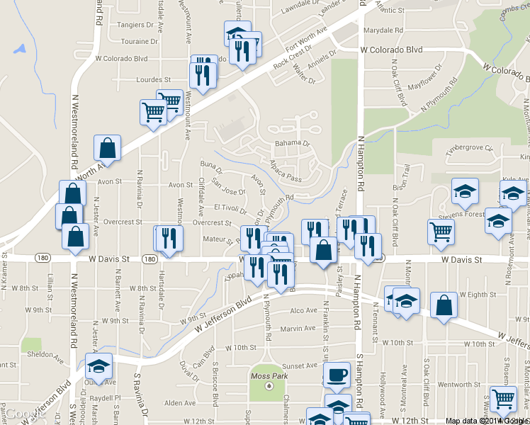 map of restaurants, bars, coffee shops, grocery stores, and more near 914 Avon Street in Dallas