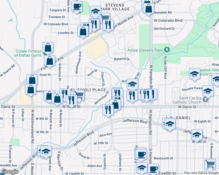 map of restaurants, bars, coffee shops, grocery stores, and more near 914 Avon Street in Dallas