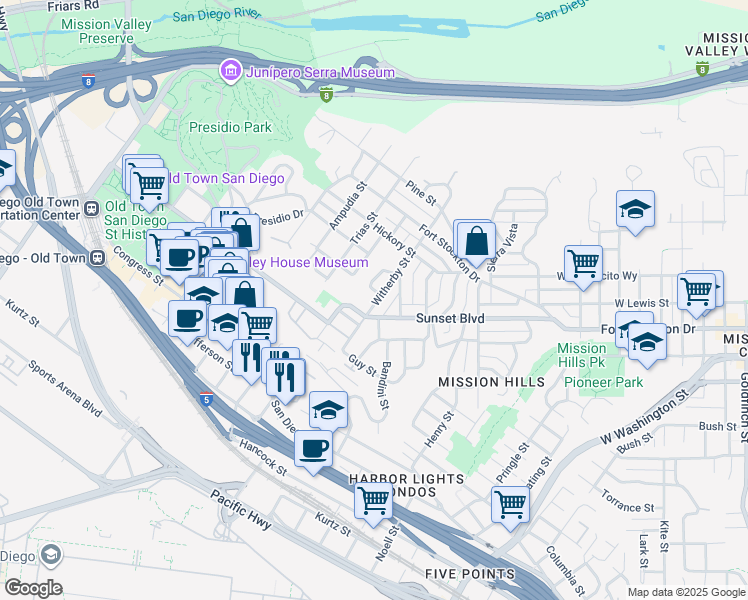 map of restaurants, bars, coffee shops, grocery stores, and more near 4232 Witherby Street in San Diego