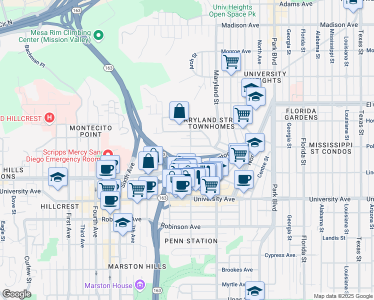 map of restaurants, bars, coffee shops, grocery stores, and more near 1091 Lincoln Avenue in San Diego
