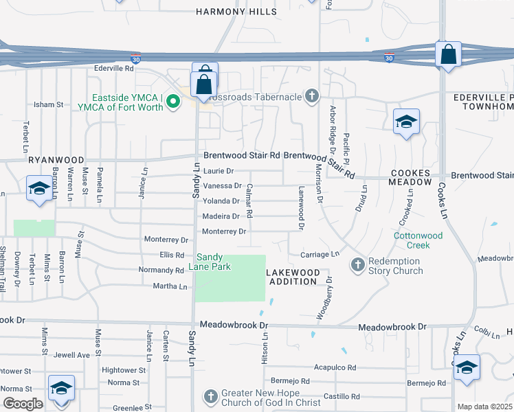 map of restaurants, bars, coffee shops, grocery stores, and more near 7504 Yolanda Drive in Fort Worth