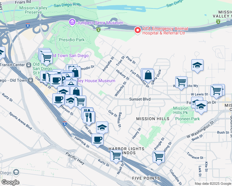 map of restaurants, bars, coffee shops, grocery stores, and more near 4232 Witherby Street in San Diego