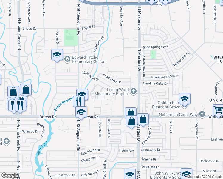 map of restaurants, bars, coffee shops, grocery stores, and more near 9825 Bluffcreek Drive in Dallas