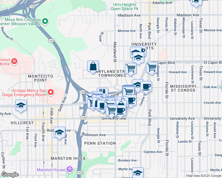 map of restaurants, bars, coffee shops, grocery stores, and more near 1271 Lincoln Avenue in San Diego