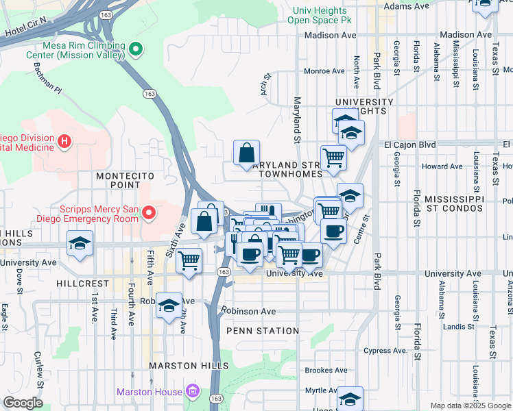 map of restaurants, bars, coffee shops, grocery stores, and more near 1091 Lincoln Avenue in San Diego
