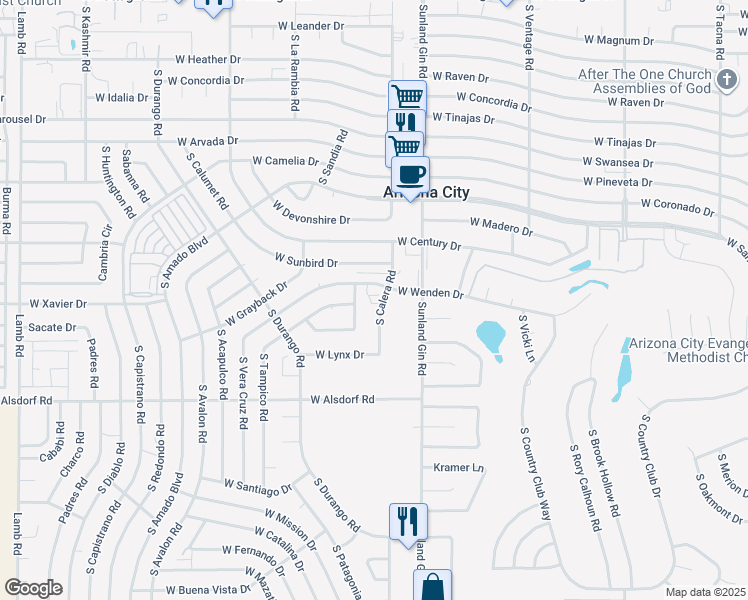 map of restaurants, bars, coffee shops, grocery stores, and more near 9862 West Wenden Drive in Arizona City
