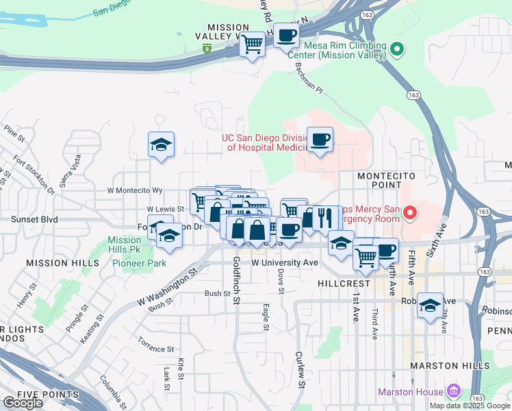 map of restaurants, bars, coffee shops, grocery stores, and more near 4139 Eagle Street in San Diego