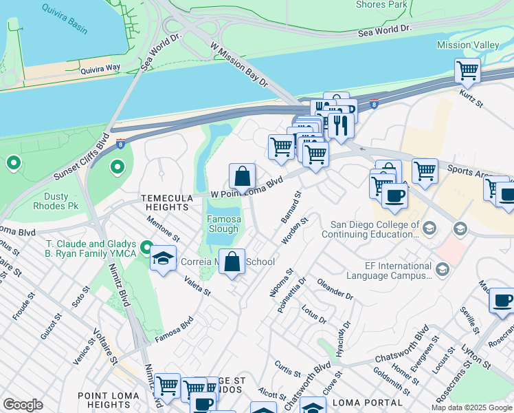 map of restaurants, bars, coffee shops, grocery stores, and more near 2978-2998 Adrian Street in San Diego