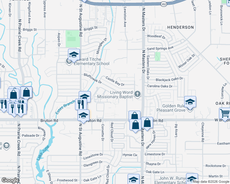 map of restaurants, bars, coffee shops, grocery stores, and more near 9825 Bluffcreek Drive in Dallas