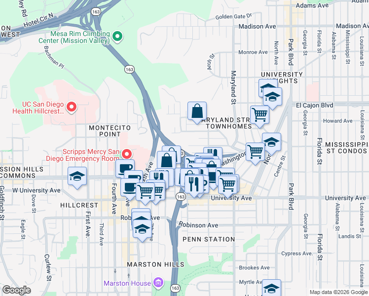 map of restaurants, bars, coffee shops, grocery stores, and more near 1012 Lincoln Avenue in San Diego