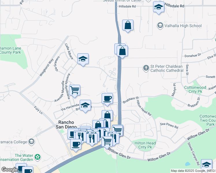 map of restaurants, bars, coffee shops, grocery stores, and more near 12319 Calle Albara in El Cajon