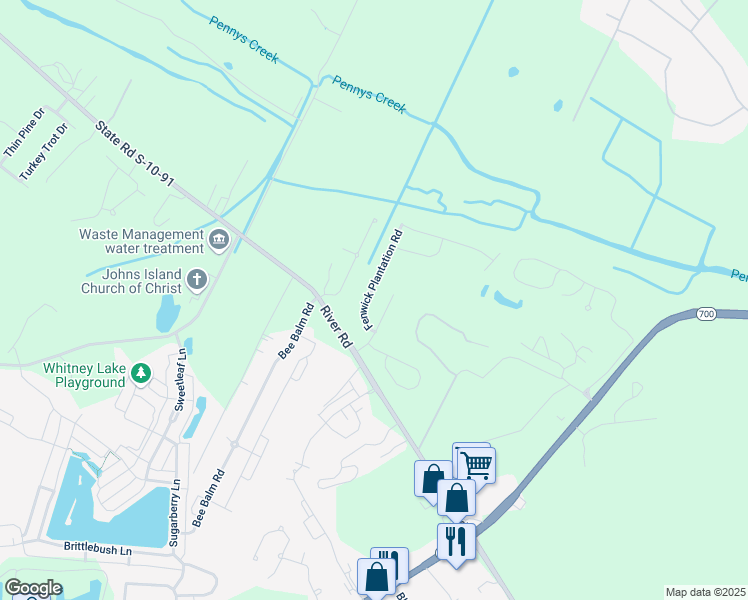 map of restaurants, bars, coffee shops, grocery stores, and more near 1321 Fenwick Plantation Road in Johns Island