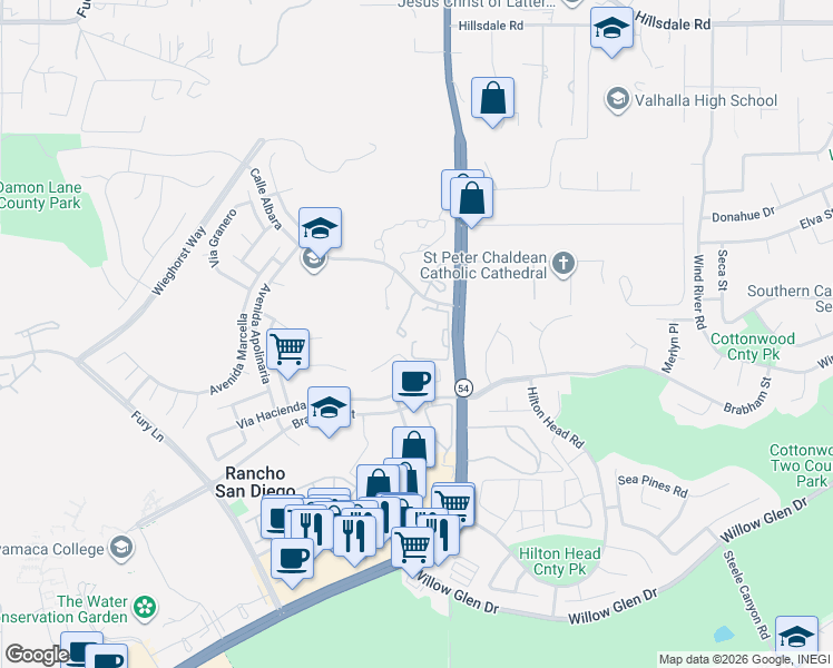 map of restaurants, bars, coffee shops, grocery stores, and more near 12319 Calle Albara in El Cajon
