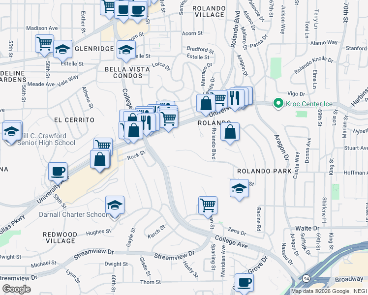 map of restaurants, bars, coffee shops, grocery stores, and more near 4149 Cartagena Drive in San Diego
