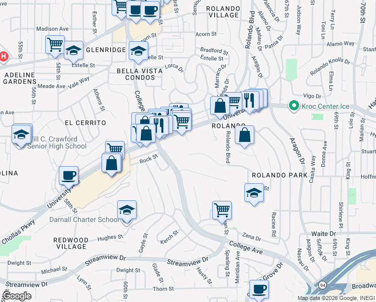 map of restaurants, bars, coffee shops, grocery stores, and more near 4149 Cartagena Drive in San Diego
