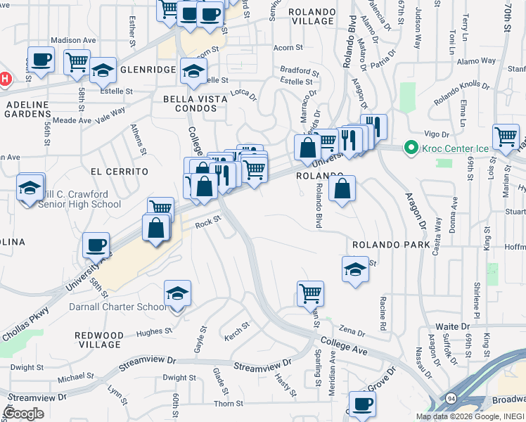 map of restaurants, bars, coffee shops, grocery stores, and more near 4149 Cartagena Drive in San Diego