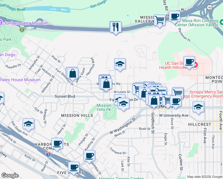 map of restaurants, bars, coffee shops, grocery stores, and more near 4136 Randolph Street in San Diego