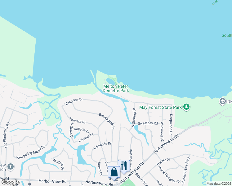 map of restaurants, bars, coffee shops, grocery stores, and more near 646 Wampler Drive in Charleston