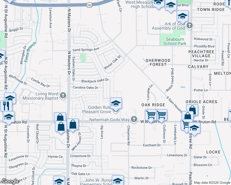 map of restaurants, bars, coffee shops, grocery stores, and more near 10544 Blackjack Oaks Drive in Dallas
