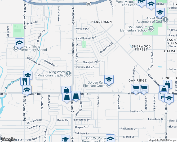 map of restaurants, bars, coffee shops, grocery stores, and more near 10320 Carolina Oaks Drive in Dallas