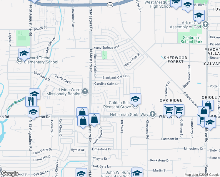 map of restaurants, bars, coffee shops, grocery stores, and more near 10320 Carolina Oaks Drive in Dallas