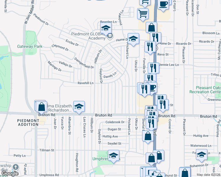 map of restaurants, bars, coffee shops, grocery stores, and more near 2249 San Pablo Drive in Dallas