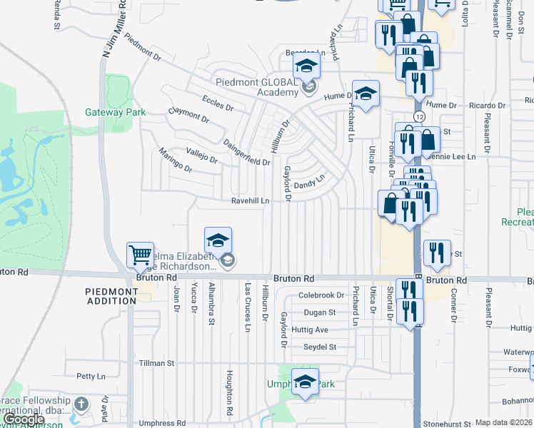 map of restaurants, bars, coffee shops, grocery stores, and more near 2248 Hillburn Drive in Dallas