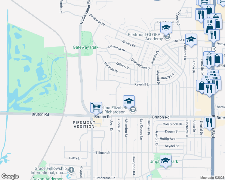 map of restaurants, bars, coffee shops, grocery stores, and more near 7328 Ravehill Lane in Dallas