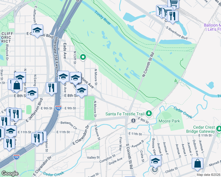 map of restaurants, bars, coffee shops, grocery stores, and more near 441 Hart Street in Dallas
