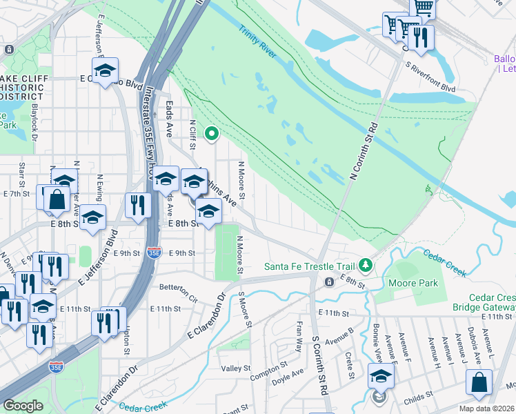 map of restaurants, bars, coffee shops, grocery stores, and more near 441 Hart Street in Dallas